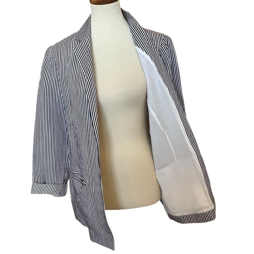 Cupcakes and Cashmere Dove Blazer Boyfriend Striped Oversized Medium Linen Blend - Picture 8 of 14